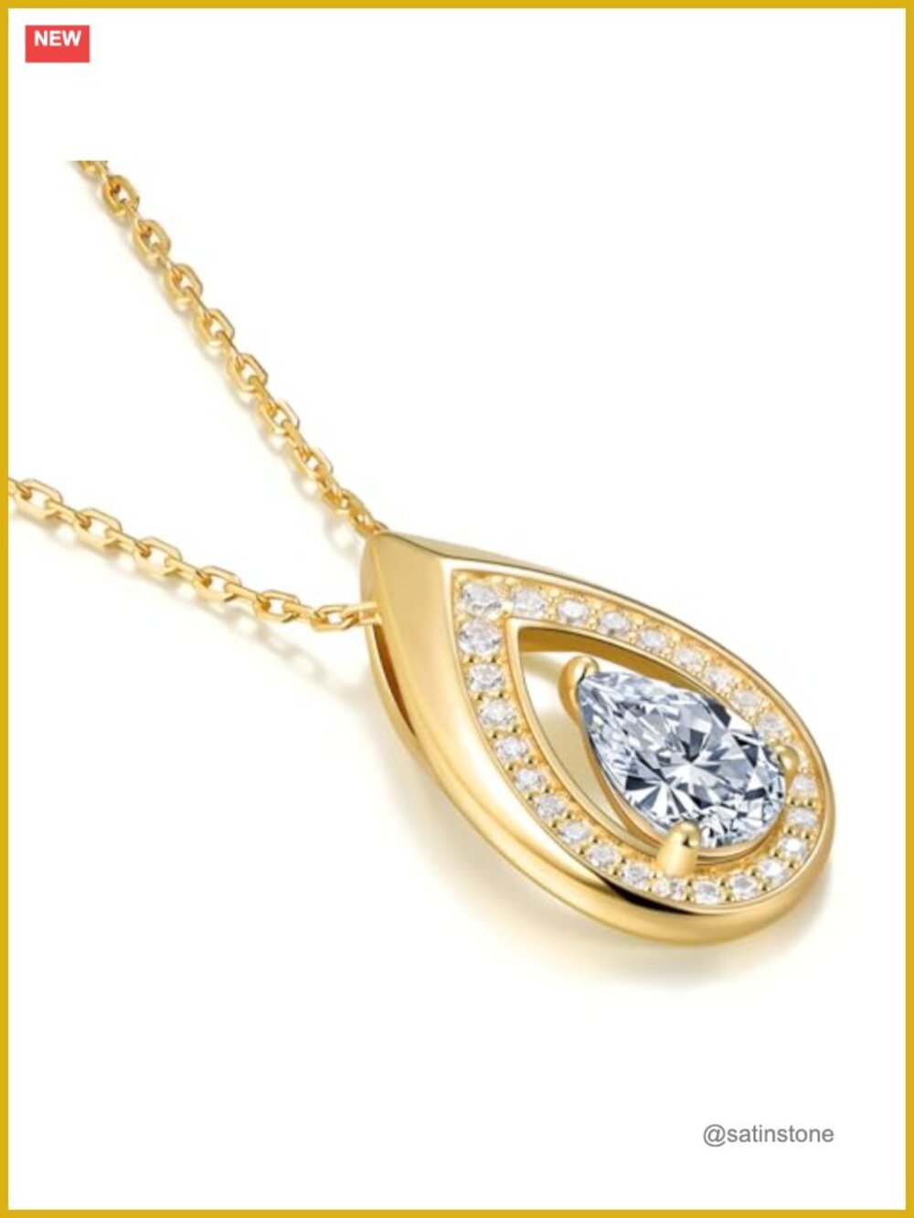 14K Gold Plated 925 Sterling Silver Pear Moissanite Pendant Necklace